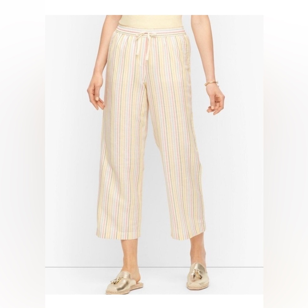 Talbots Womens Wide Leg Linen Cotton Pants Sz Large Pastel Sunshine Stripe Cabo
